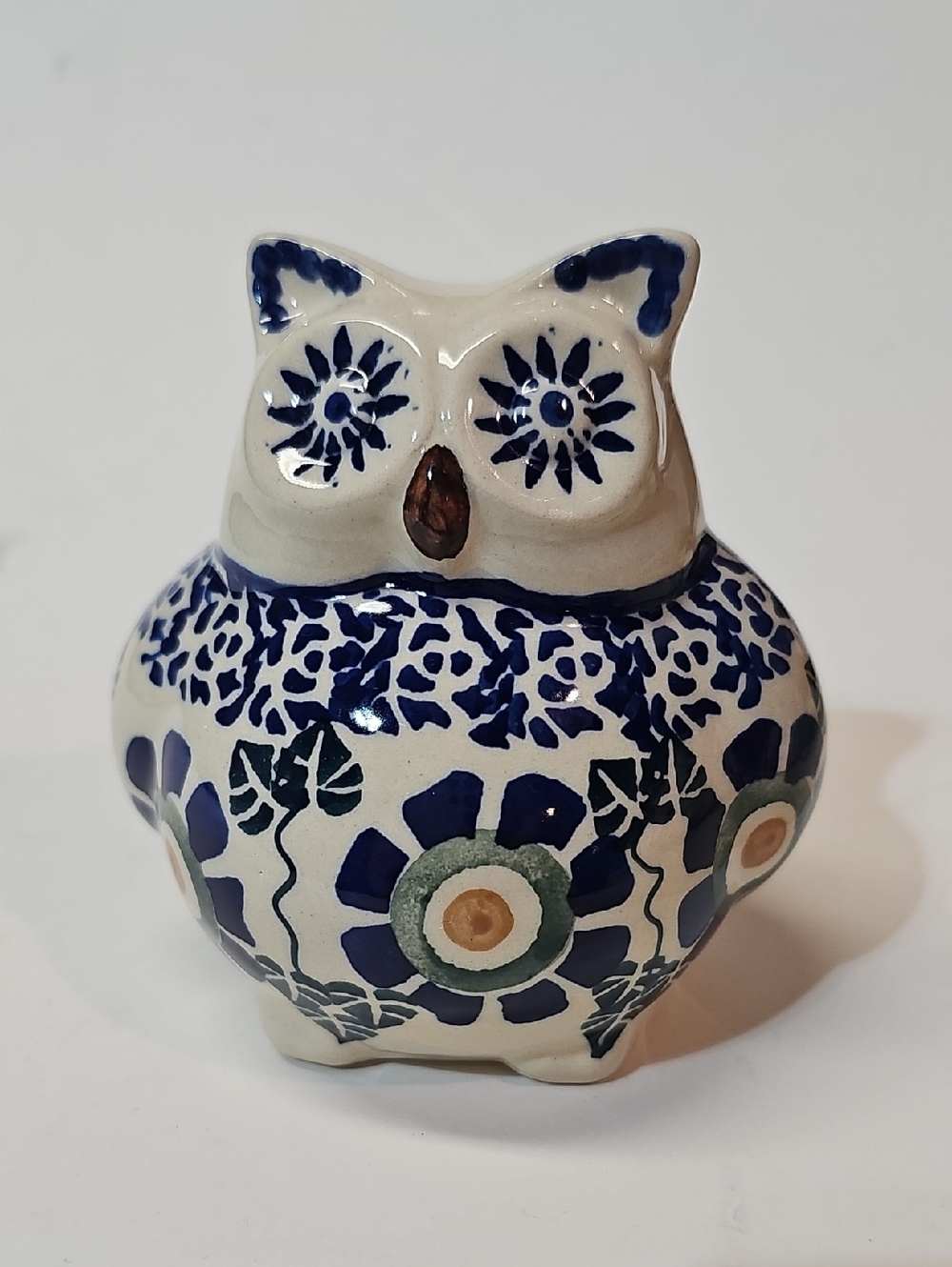 Handmade Polish Pottery Bolestawiec Collectible Ceramic Owl Figurine - 025